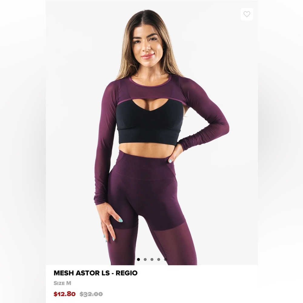 Alphalete Astor mesh Long sleeve ultra crop top M regio purple new